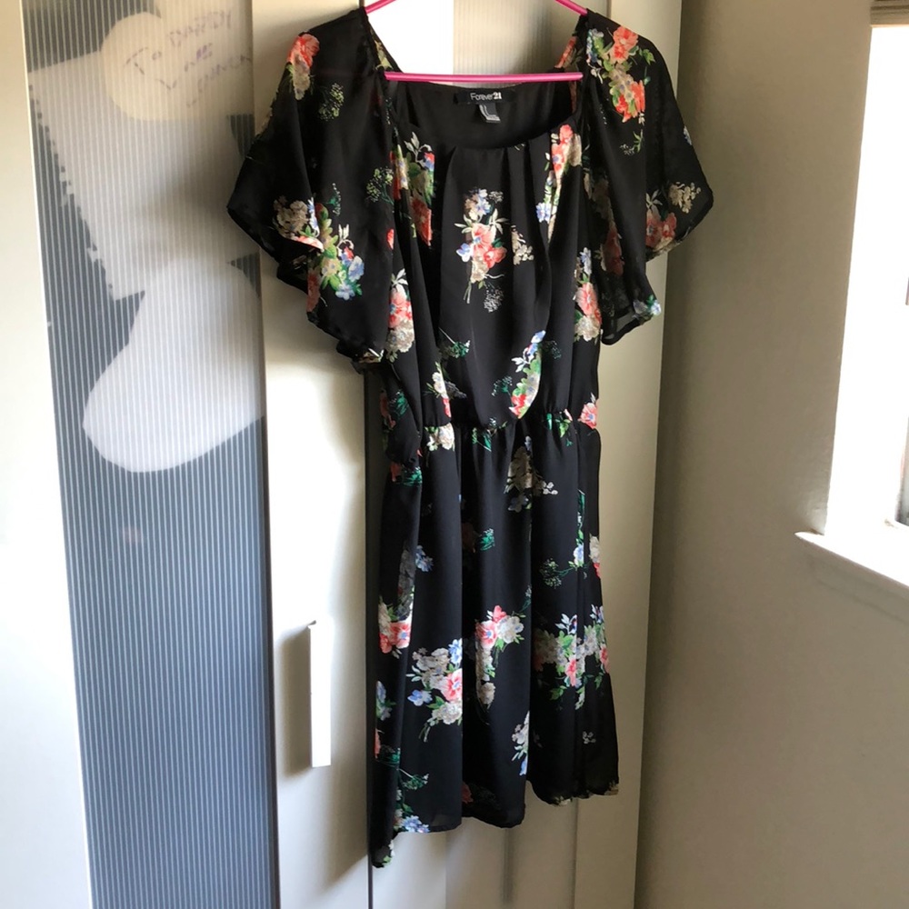 Black floral spring and summer dress